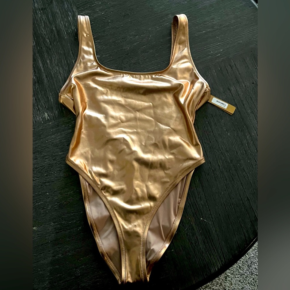 Skims Metallic GOLD Swim High Cut One Piece size small